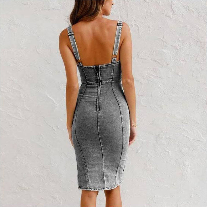ANGELA-ELEGANT DENIM CAMISOLE DRESS