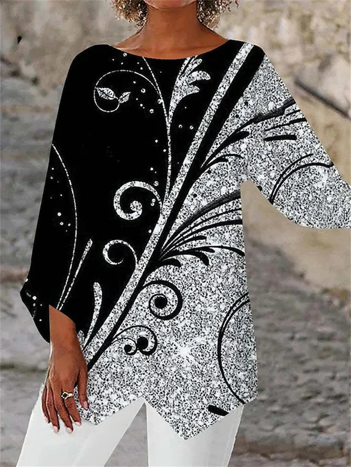 Lyara | Printed Round Neck Long Sleeve Shirt