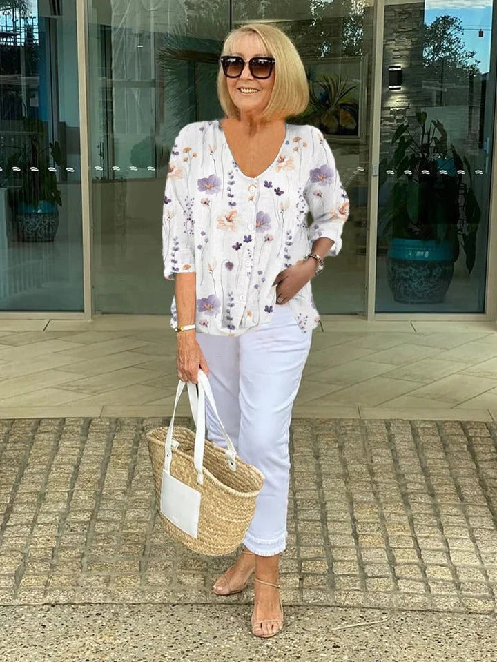 Marla | Cotton and Linen Floral Top