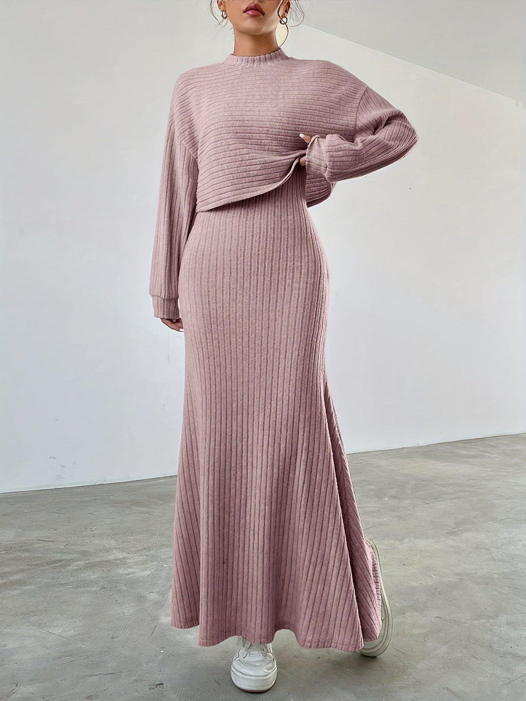 Élise | Ribbed Long Sleeve & Skirt Set