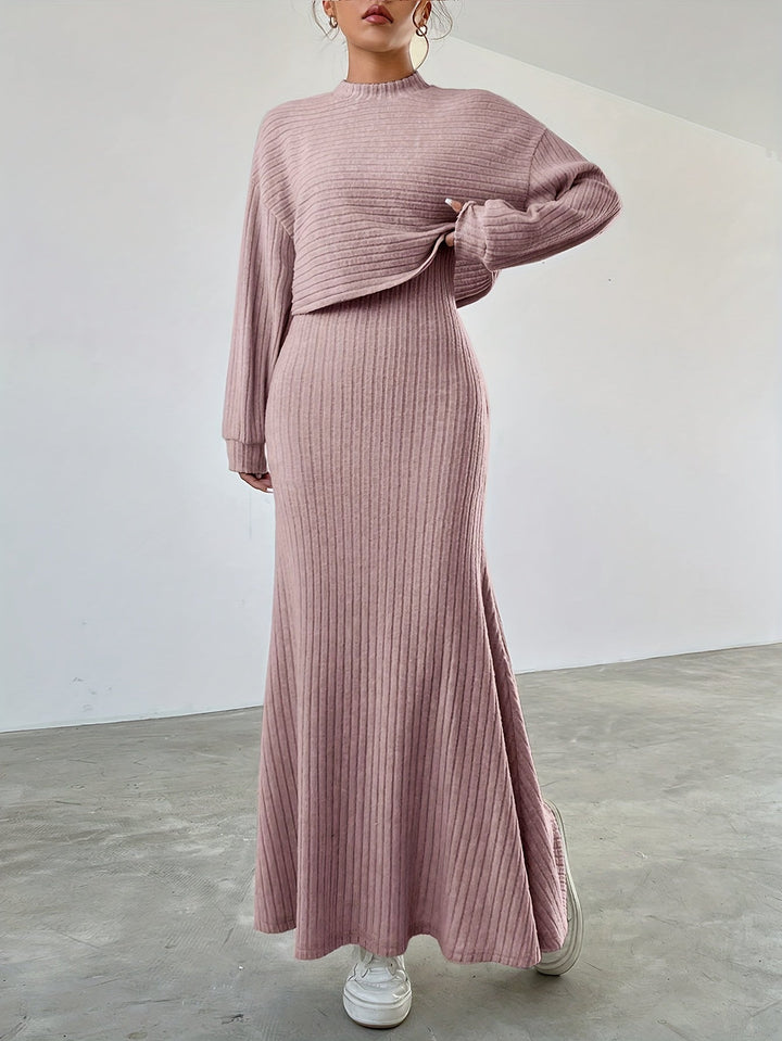 Élise | Ribbed Long Sleeve & Skirt Set