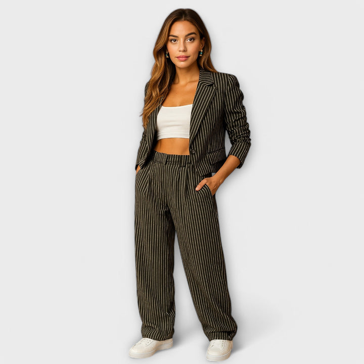 Emily |  Women’s Cropped Striped Blazer & Pants Set