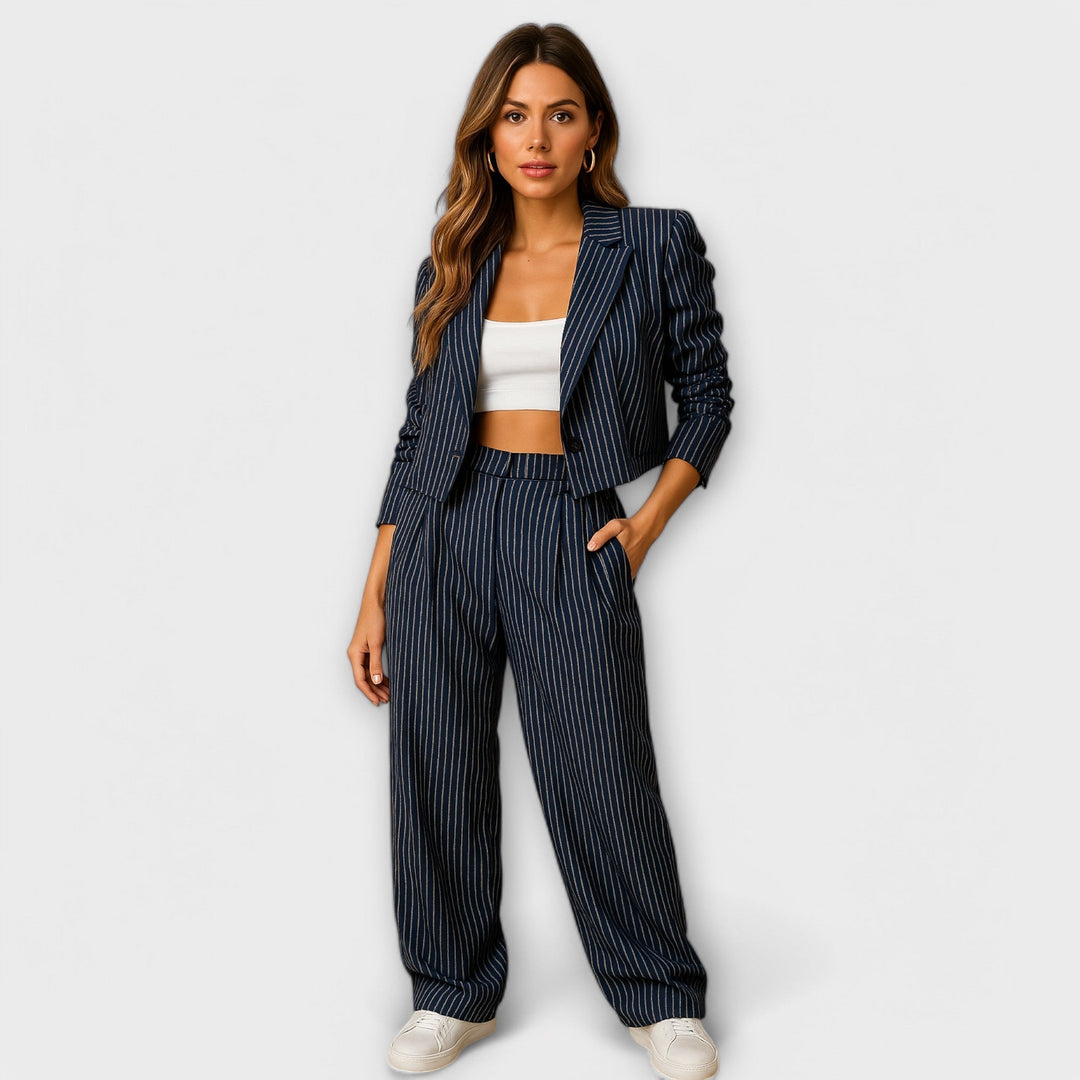 Emily |  Women’s Cropped Striped Blazer & Pants Set