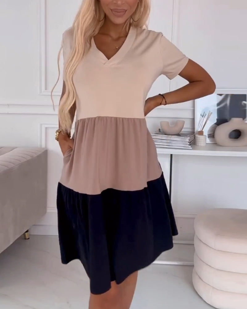 Gillian | Color-Blocked V-Neck T-Shirt Dress