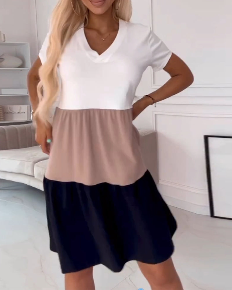 Gillian | Color-Blocked V-Neck T-Shirt Dress