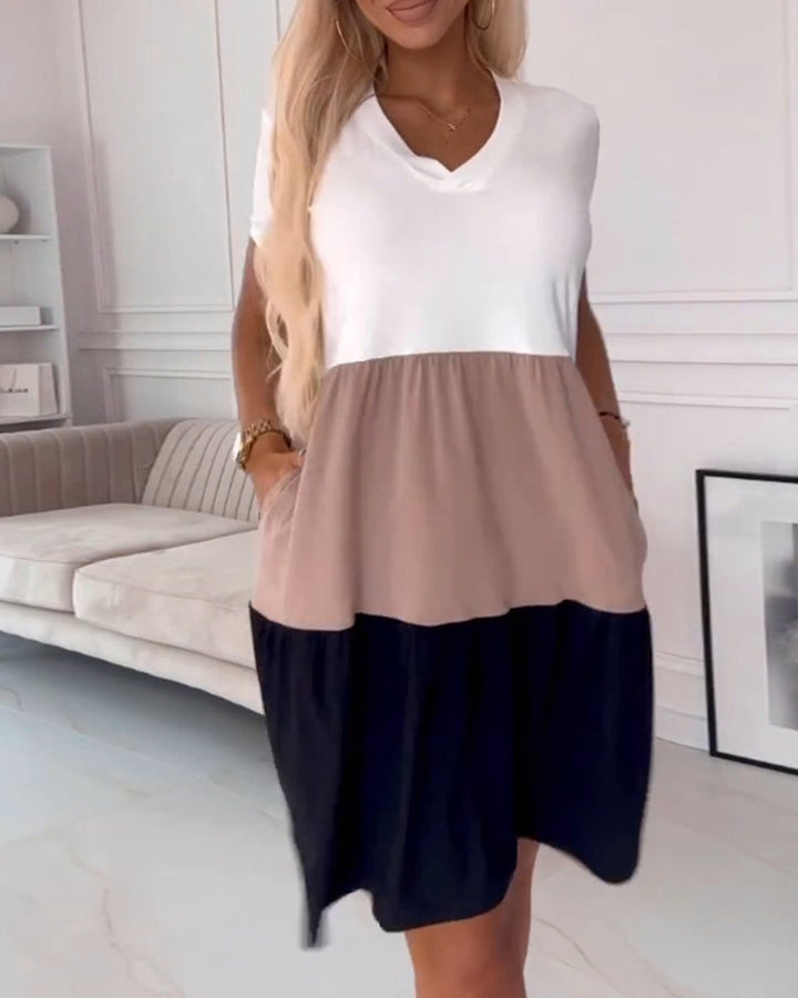 Gillian | Color-Blocked V-Neck T-Shirt Dress