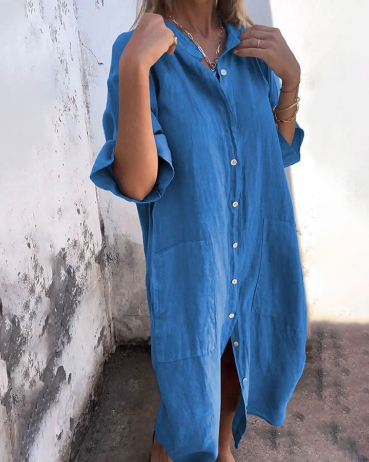 Marjorie | Ibiza Style Casual Ankle-Length Shirt Dress