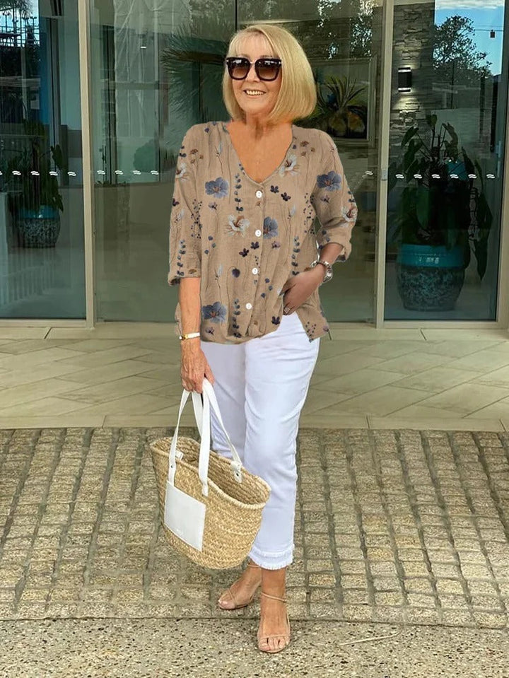 Marla | Cotton and Linen Floral Top