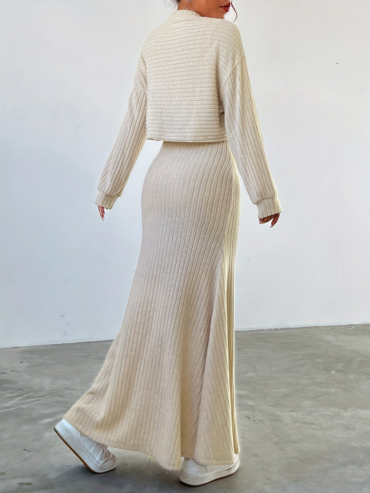 Élise | Ribbed Long Sleeve & Skirt Set