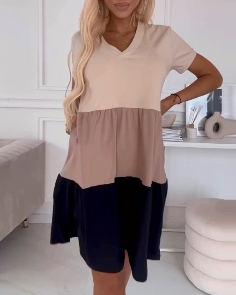 Gillian | Color-Blocked V-Neck T-Shirt Dress