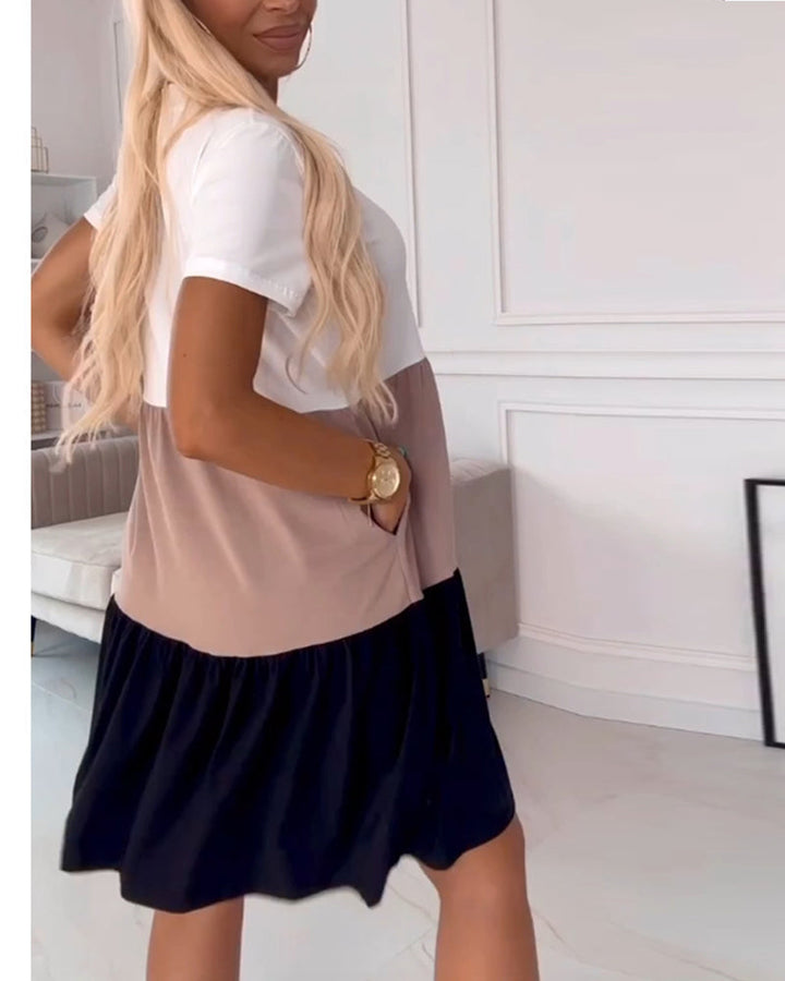 Gillian | Color-Blocked V-Neck T-Shirt Dress