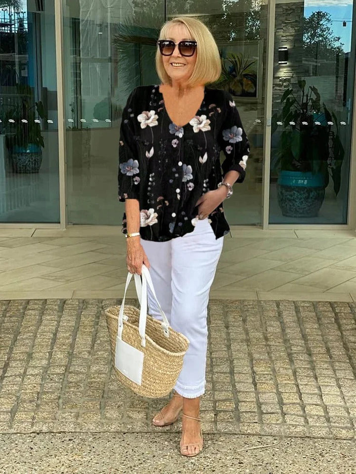 Marla | Cotton and Linen Floral Top