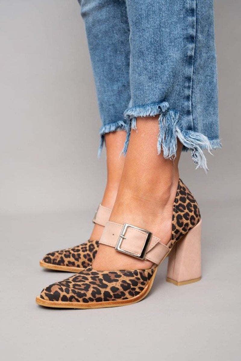Selveta - Leopard Suede Orthopedic Sandals with Stable Heel
