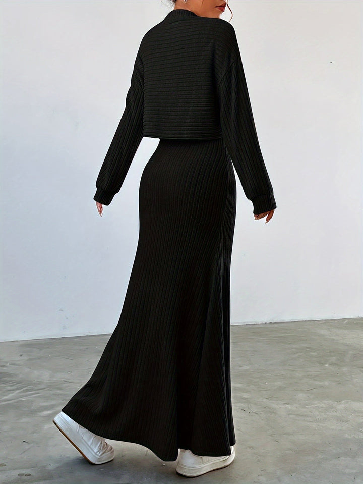 Élise | Ribbed Long Sleeve & Skirt Set
