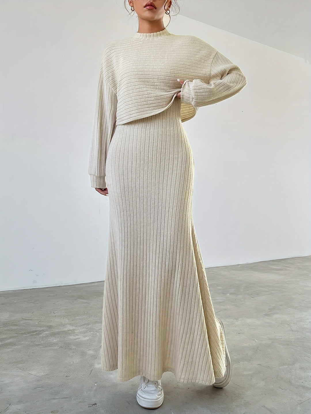 Élise | Ribbed Long Sleeve & Skirt Set
