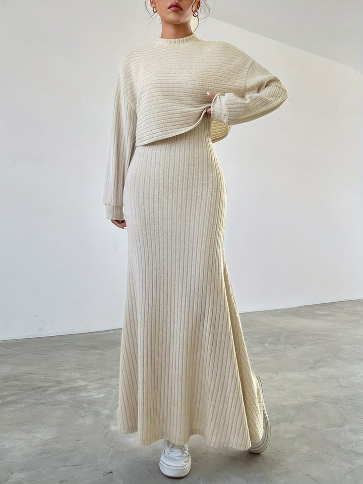 Élise | Ribbed Long Sleeve & Skirt Set