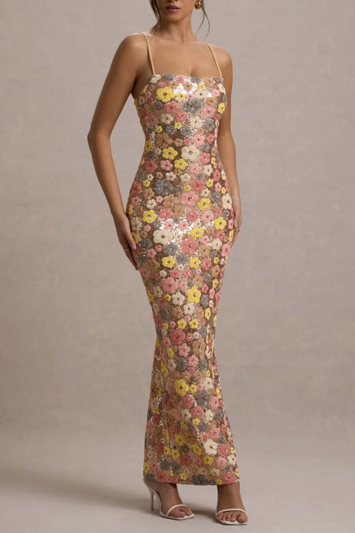 Vitoria | Floral Sequin Embellished Maxi Dress