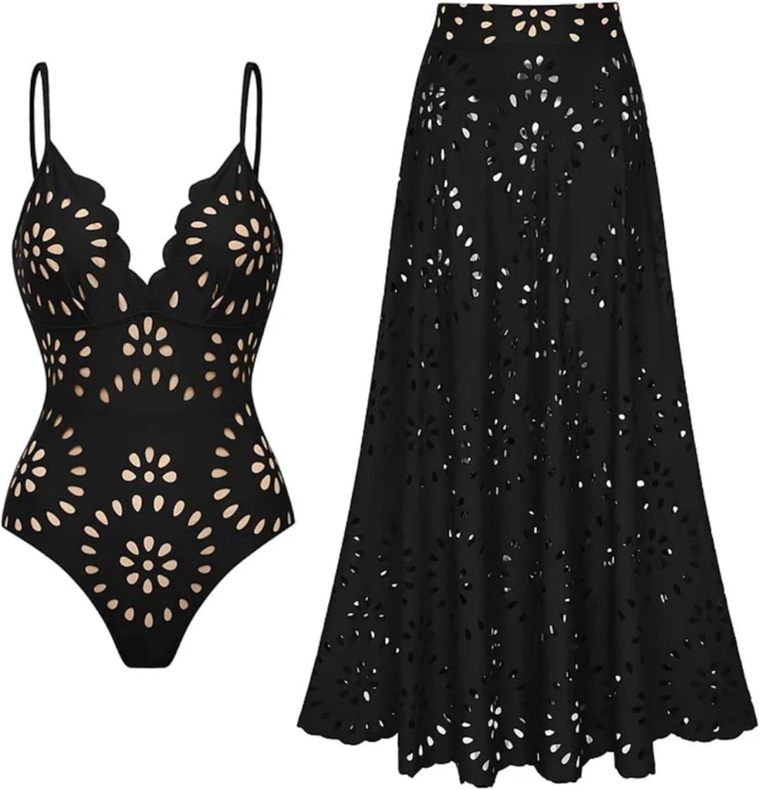Alina | Petal Hollow One-Piece Swimsuit with Skirt