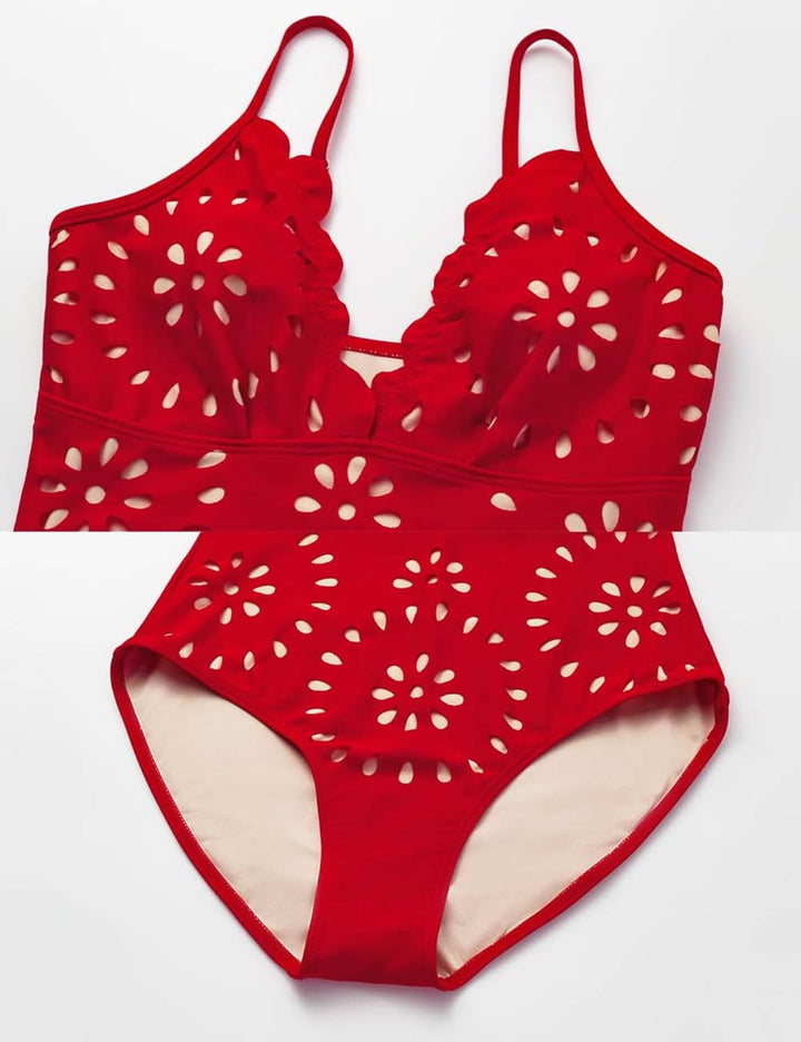 Alina | Petal Hollow One-Piece Swimsuit with Skirt