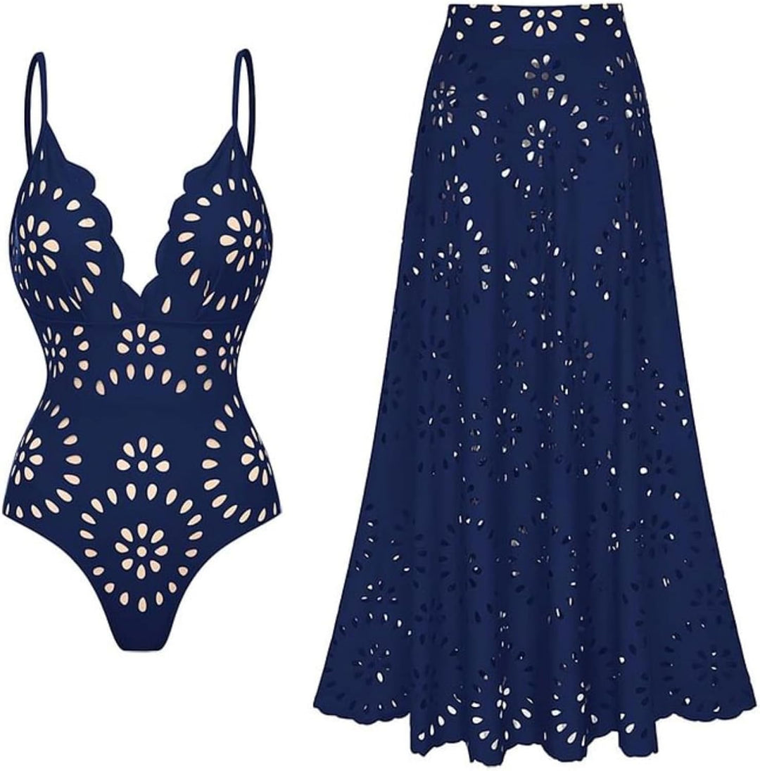 Alina | Petal Hollow One-Piece Swimsuit with Skirt