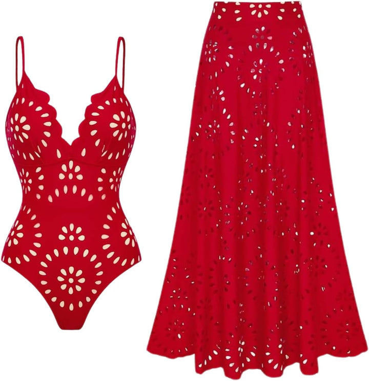 Alina | Petal Hollow One-Piece Swimsuit with Skirt