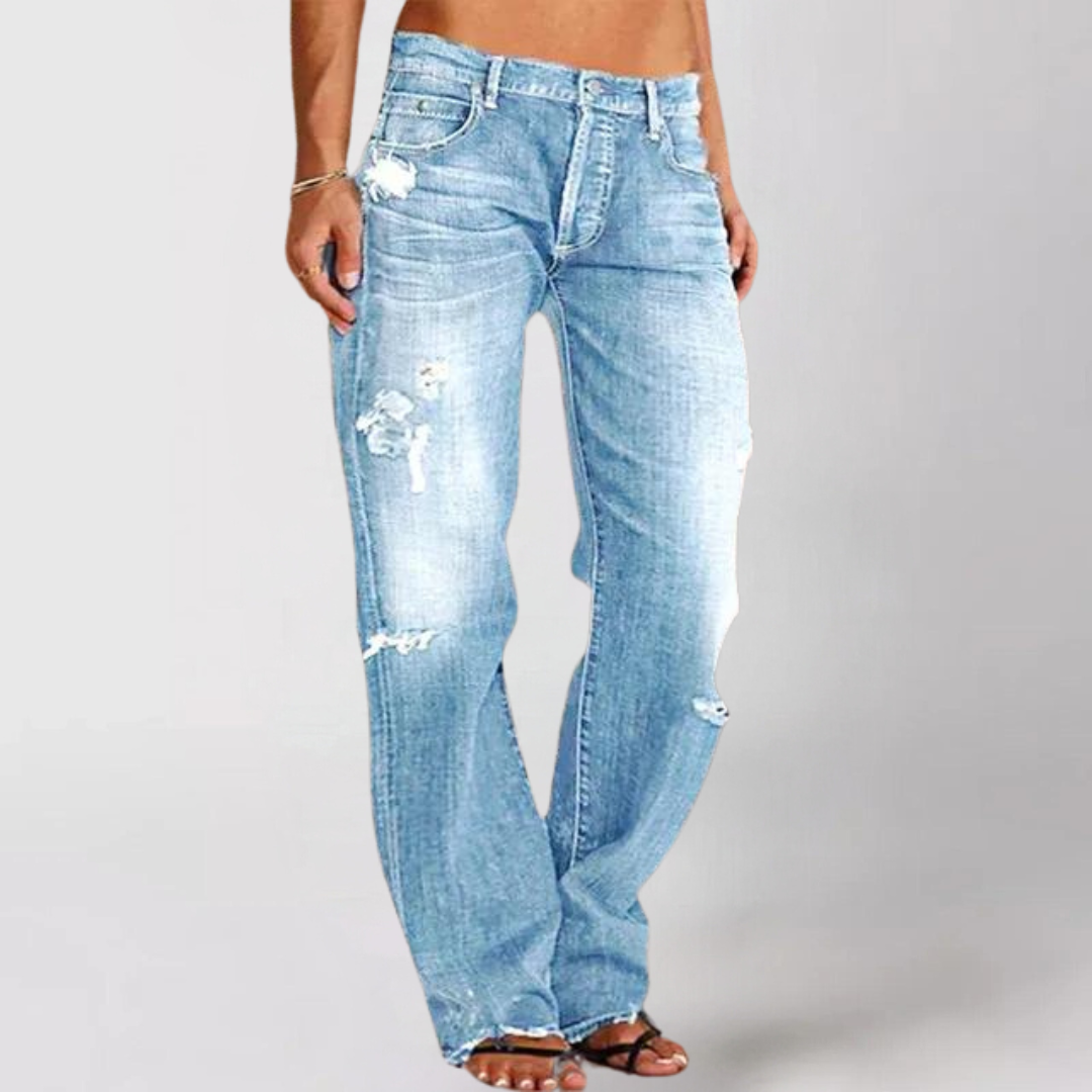 Celeste| Women’s Distressed Wide-Leg Jeans