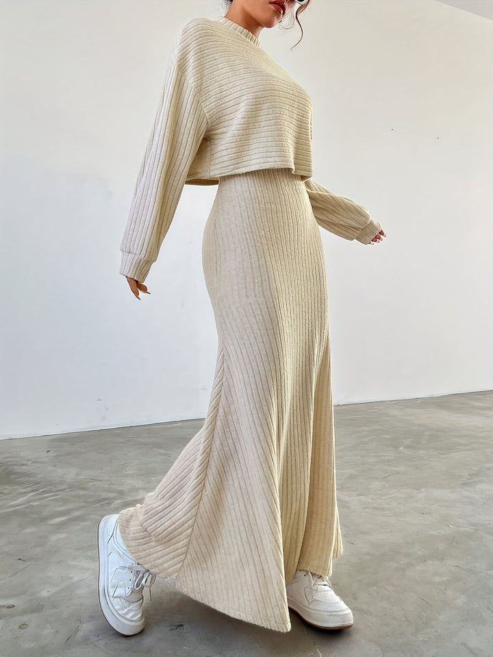 Élise | Ribbed Long Sleeve & Skirt Set