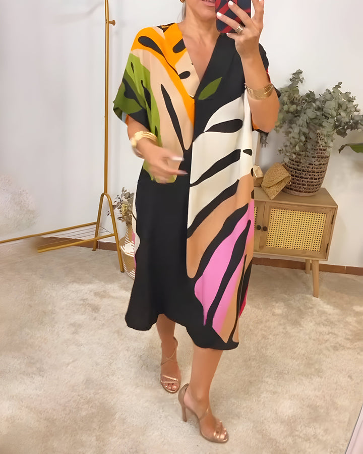 Roos™ |Casual Dress with Colorful Leaf Print