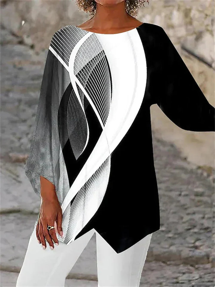 Lyara | Printed Round Neck Long Sleeve Shirt