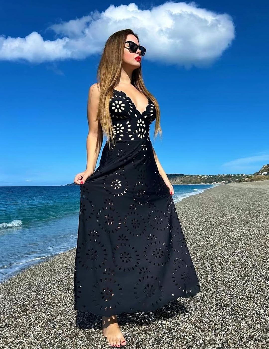 Alina | Petal Hollow One-Piece Swimsuit with Skirt