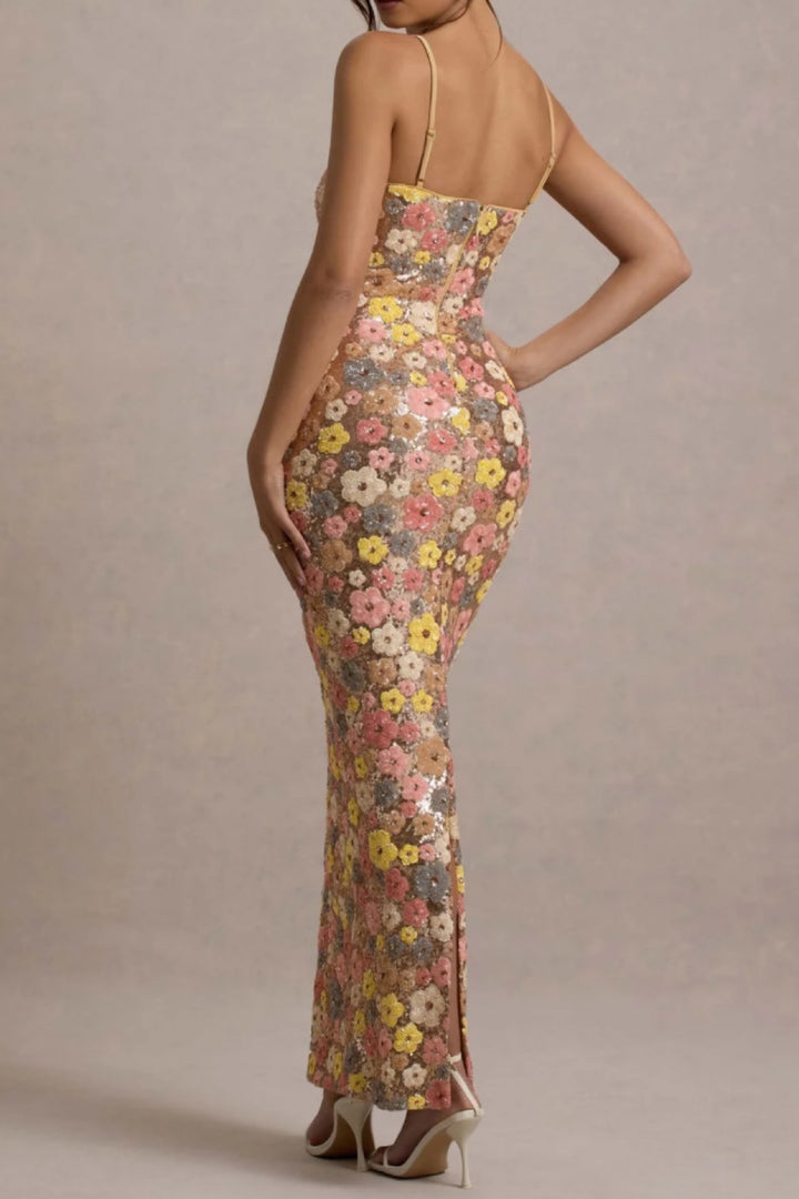 Vitoria | Floral Sequin Embellished Maxi Dress