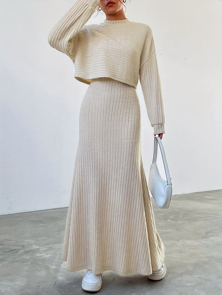 Élise | Ribbed Long Sleeve & Skirt Set