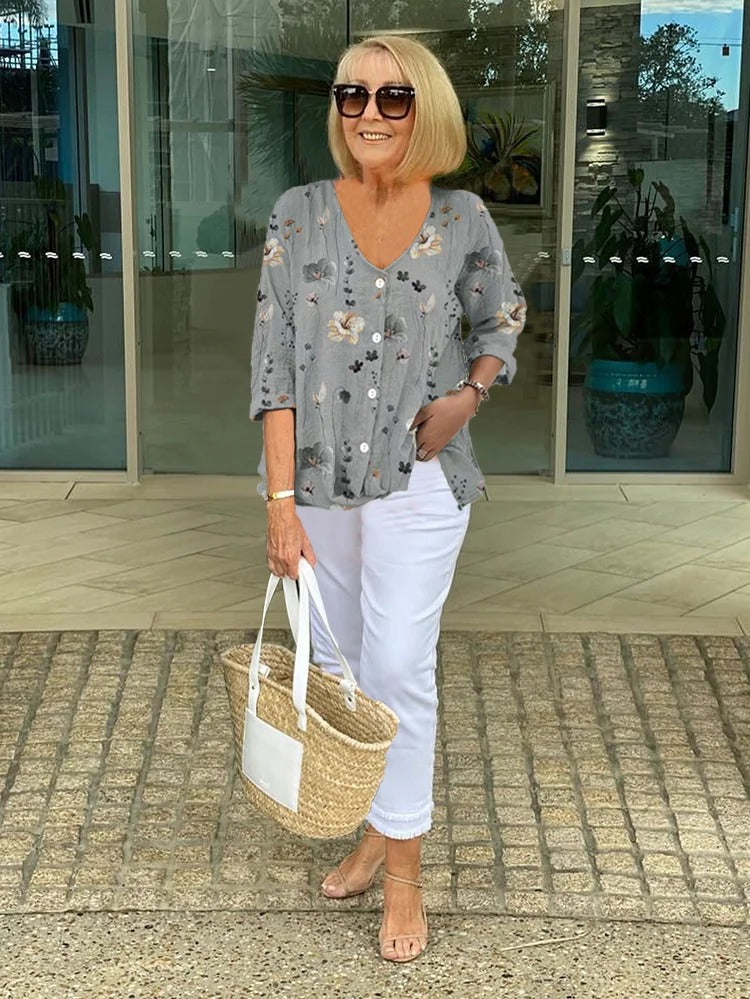 Marla | Cotton and Linen Floral Top