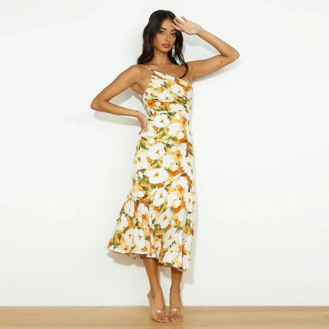 SIENNA - ASYMMETRIC MAXI DRESS WITH FLORAL PATTERN