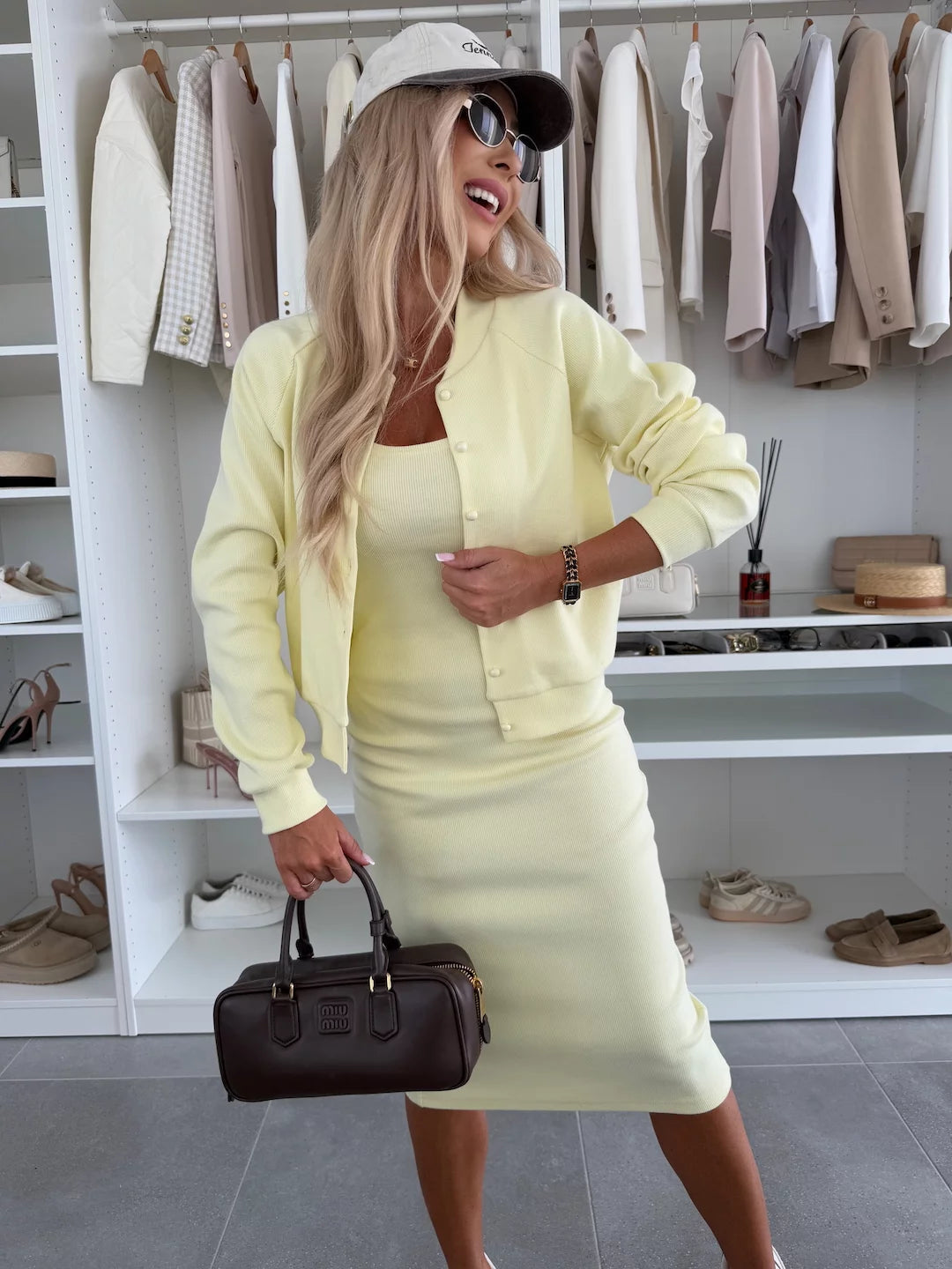 Karin™ | Ribbed Knit Midi Dress & Bomber Jacket Set