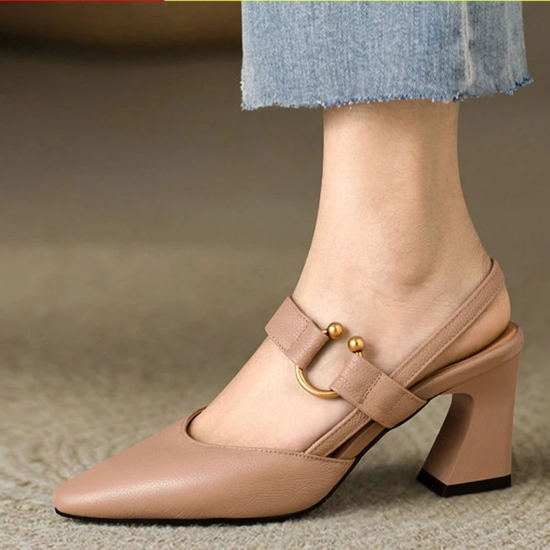 Josette | Stylish Slingback Heels with Gold Accents