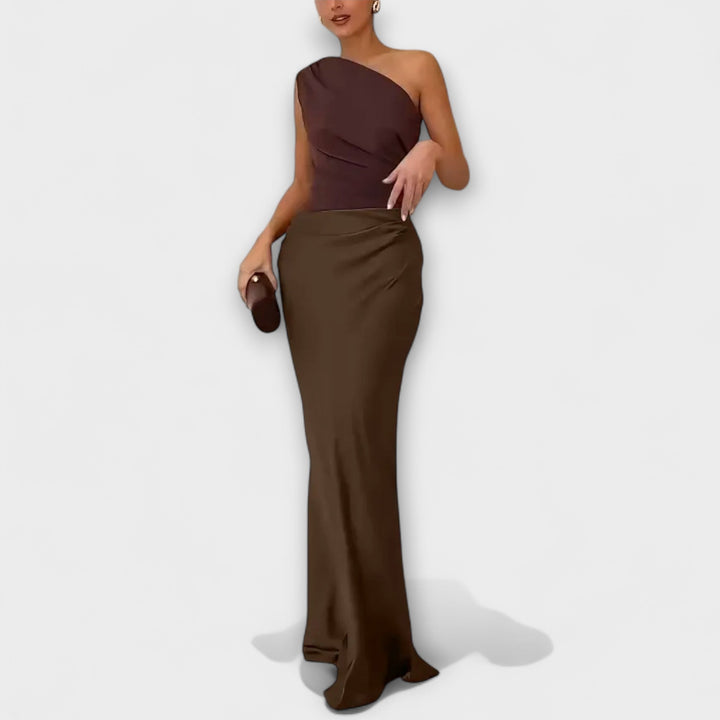 Elegant One-Shoulder Pleated Maxi Dress