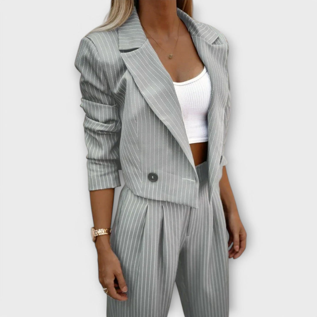 Emily |  Women’s Cropped Striped Blazer & Pants Set
