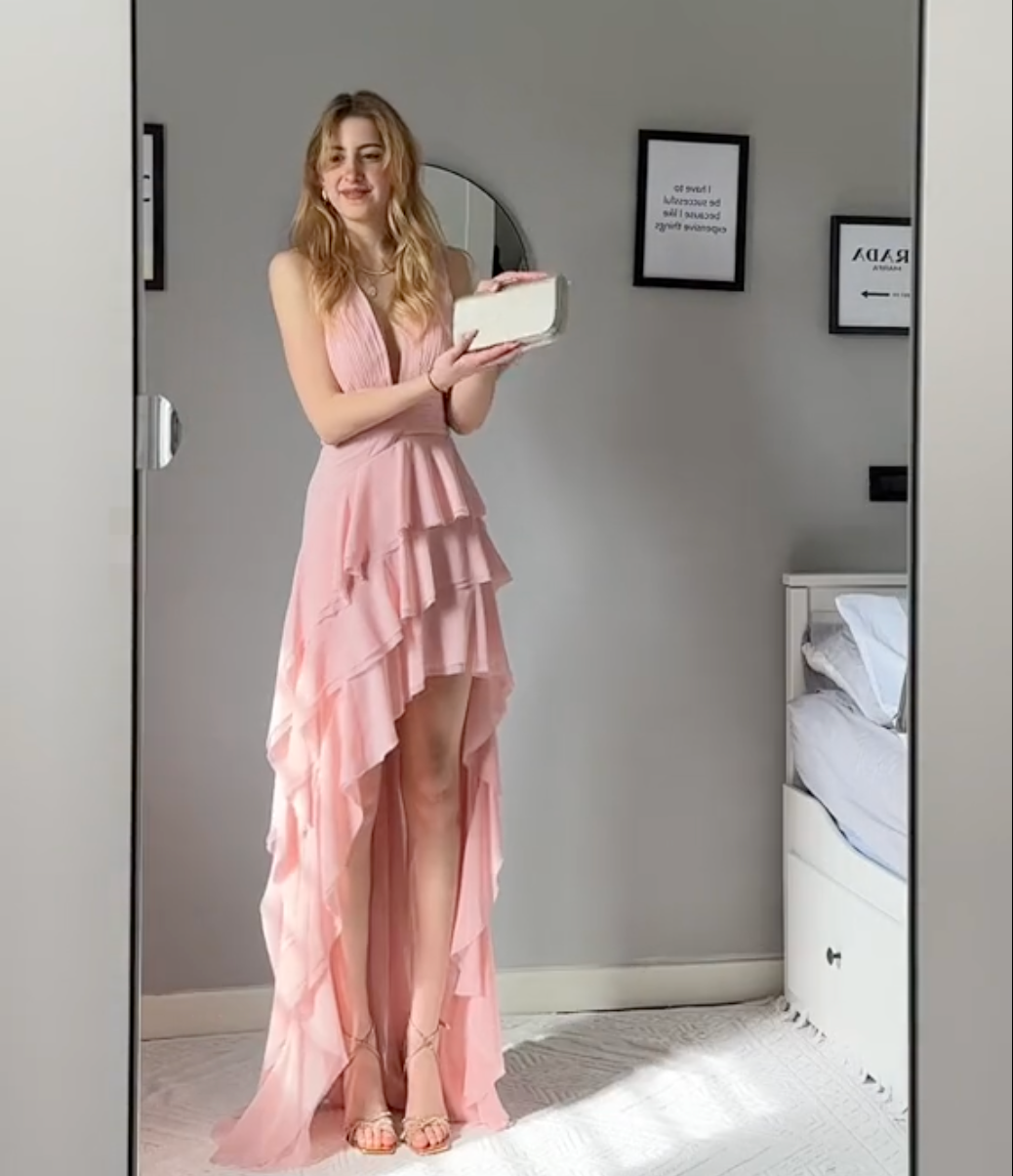 Dahlia | Pink Asymmetric Ruffled Maxi Dress