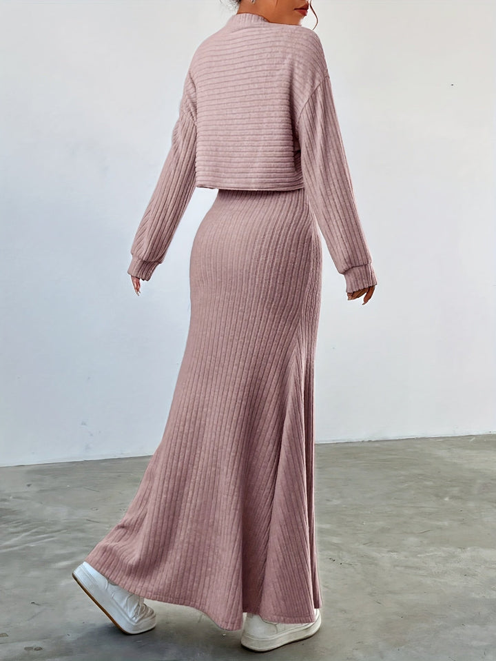 Élise | Ribbed Long Sleeve & Skirt Set