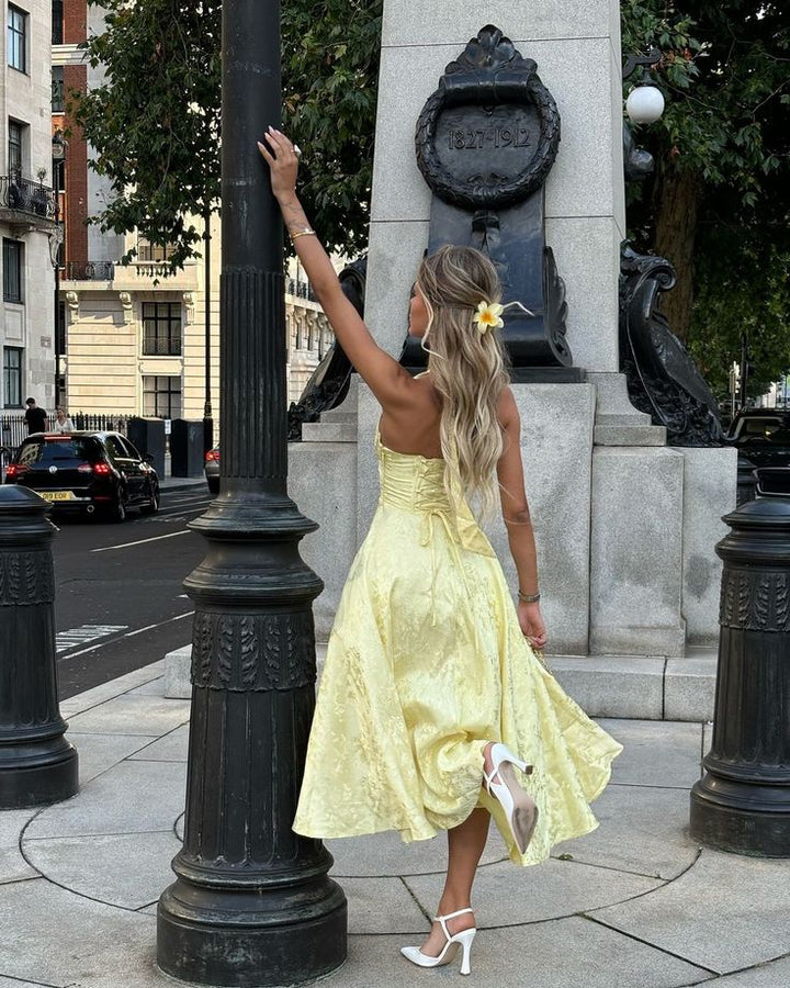 Esmeralda - Sleeveless halterneck midi dress.