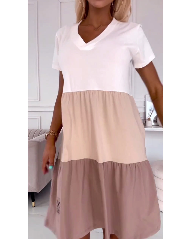 Gillian | Color-Blocked V-Neck T-Shirt Dress