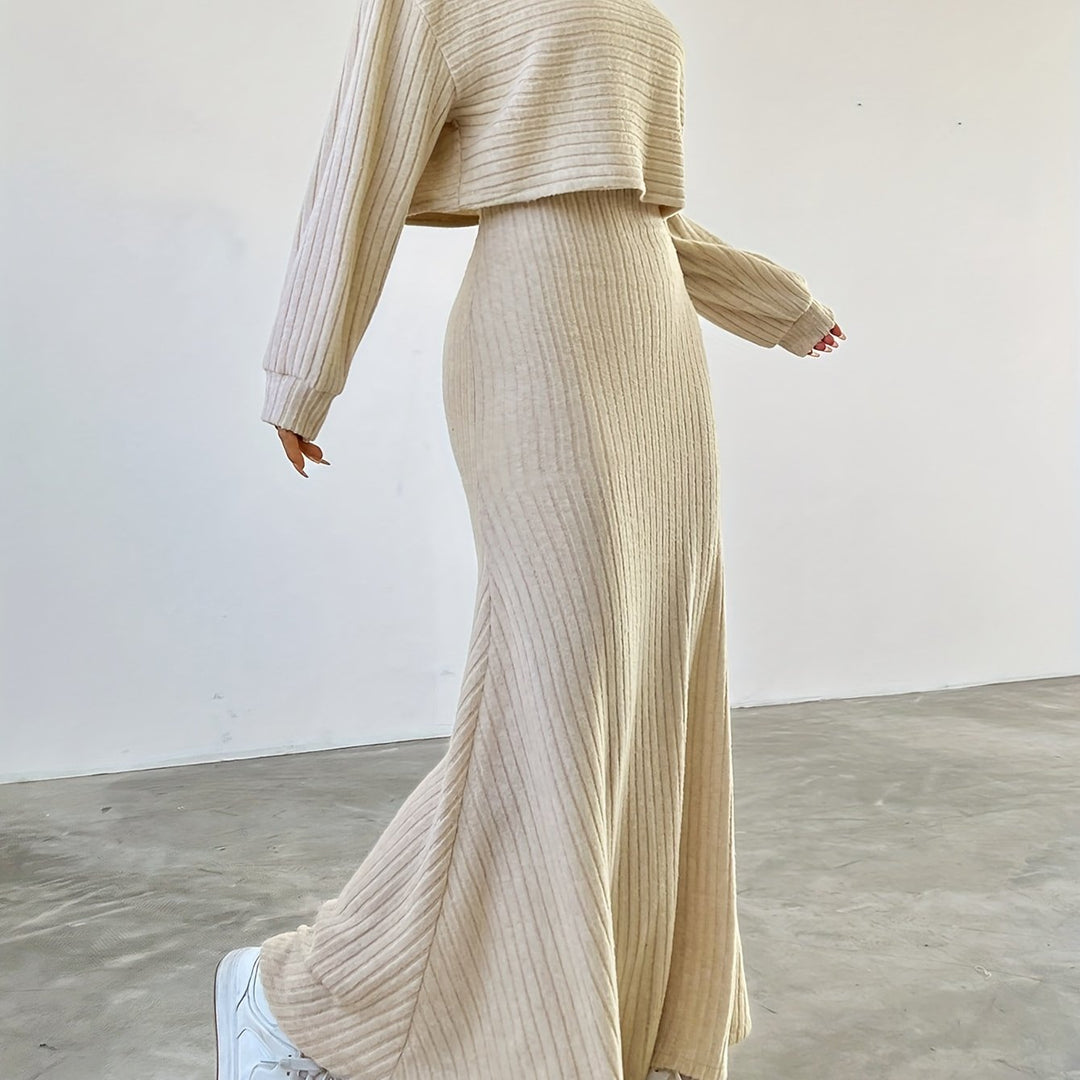 Élise | Ribbed Long Sleeve & Skirt Set