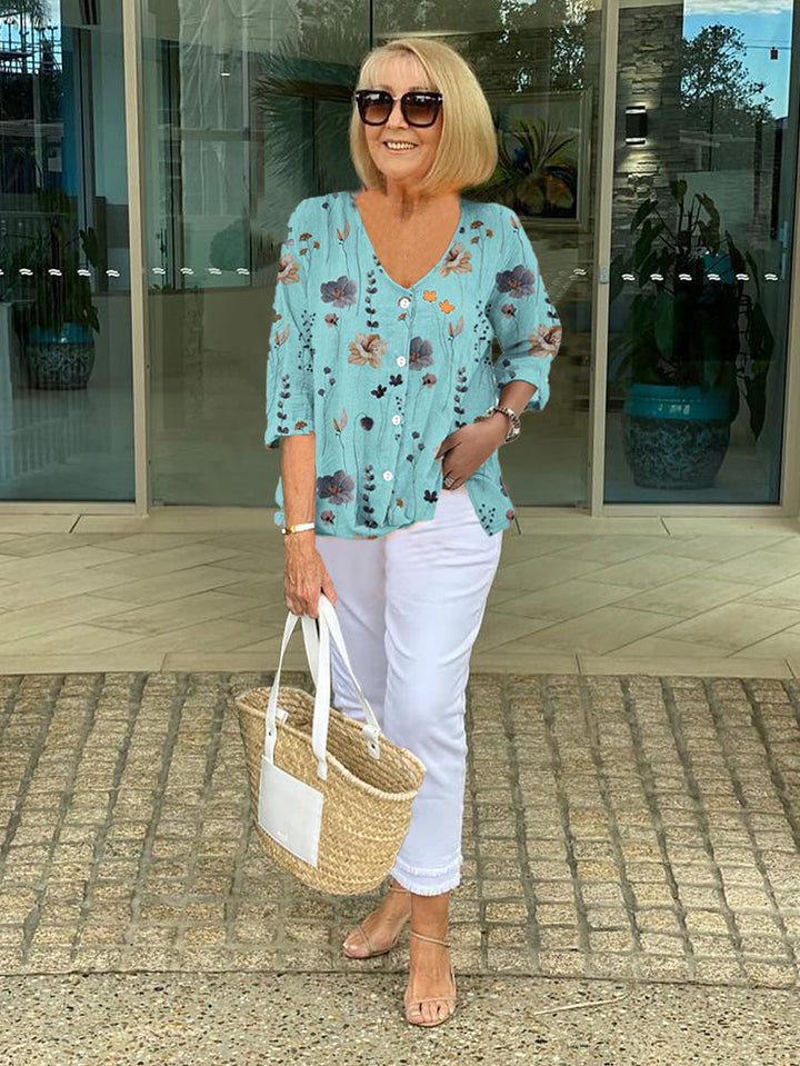 Marla | Cotton and Linen Floral Top