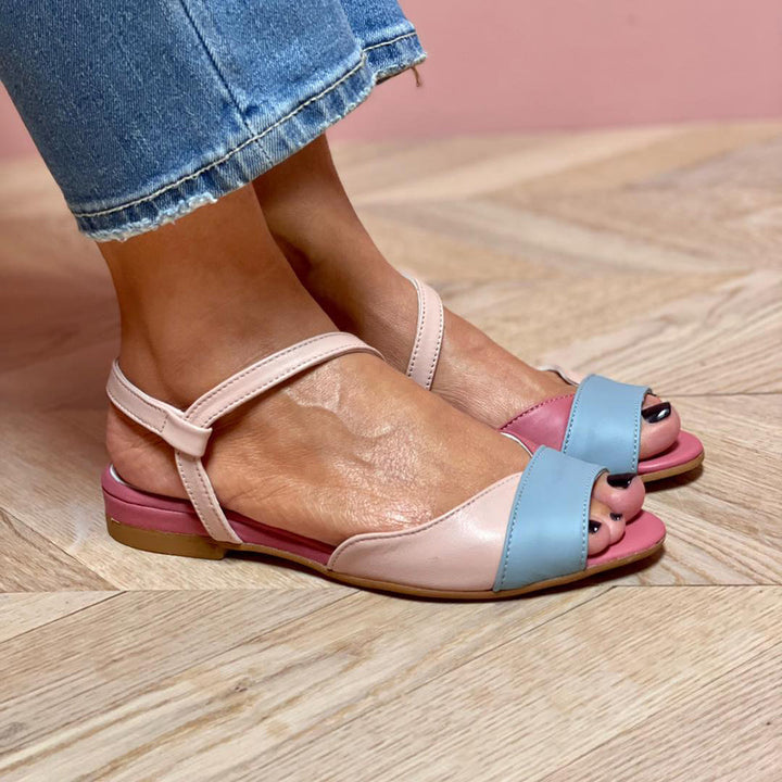 Roselina - Asymmetrical Pink Color Block Orthopedic Sandals