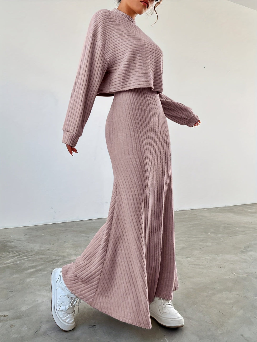 Élise | Ribbed Long Sleeve & Skirt Set