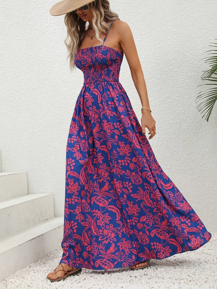 Emma - Floral Ruched Maxi Dress with Spaghetti Straps
