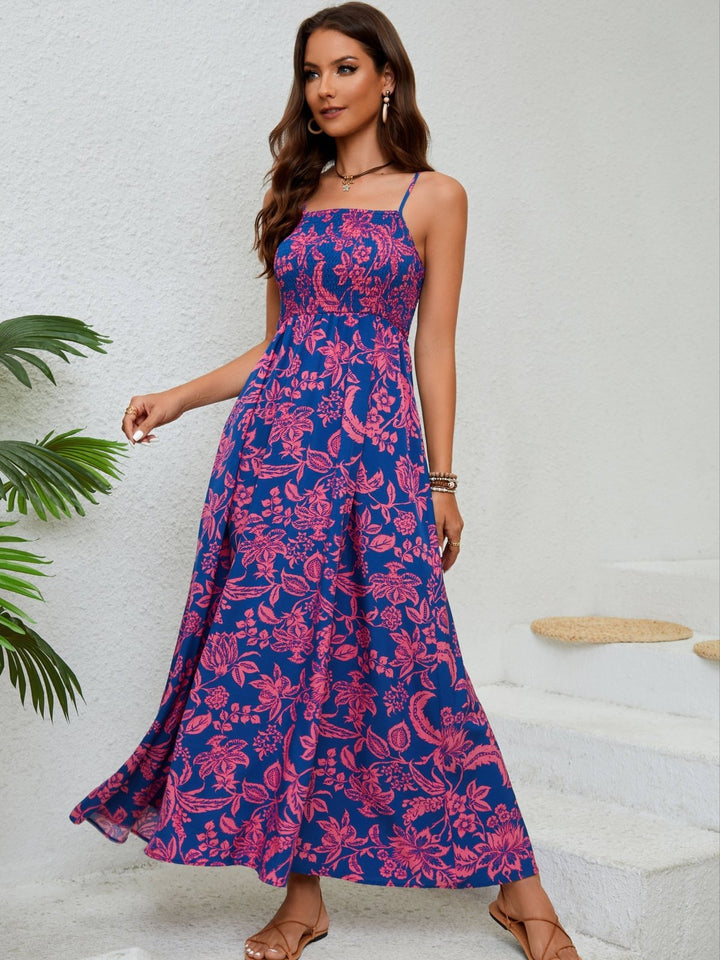 Emma - Floral Ruched Maxi Dress with Spaghetti Straps