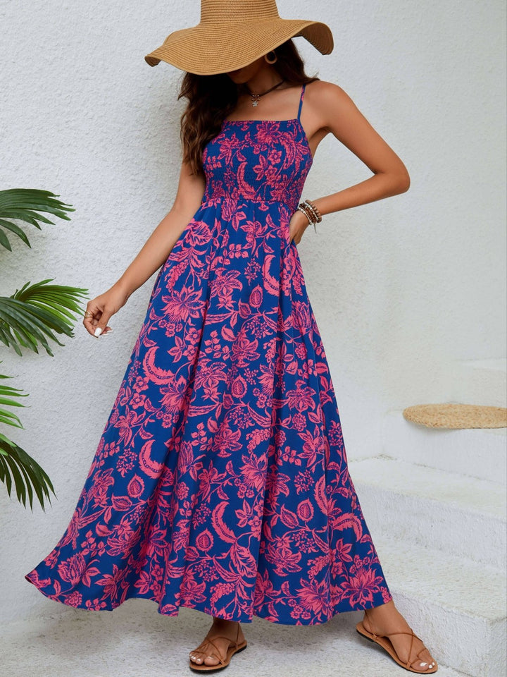 Emma - Floral Ruched Maxi Dress with Spaghetti Straps