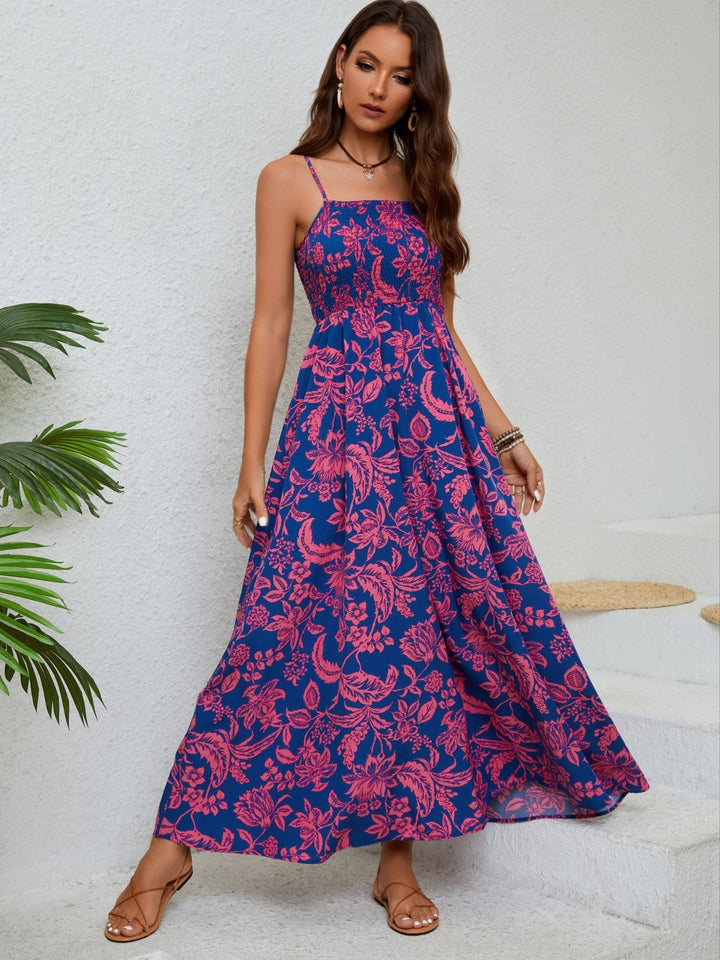 Emma - Floral Ruched Maxi Dress with Spaghetti Straps